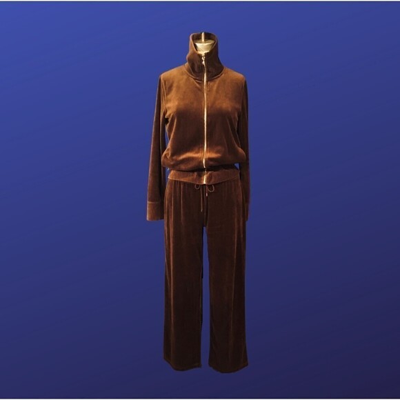 JONES NEW YORK SPORT 2 Pc. Velour Track Suit, Jacket/Pants, BROWN, Size S, EUC - Picture 1 of 14